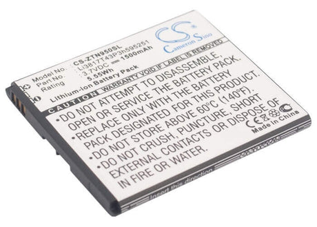 Battery For Zte N9500, Flash, U808 3.7v, 1500mah - 5.55wh Mobile, SmartPhone Cameron Sino Technology Limited   