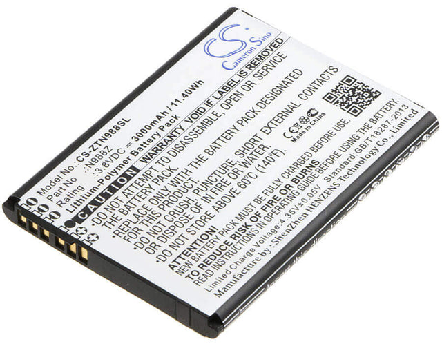 Battery For Zte N988z 3.8v, 3000mah - 5.55wh Mobile, SmartPhone Cameron Sino Technology Limited   