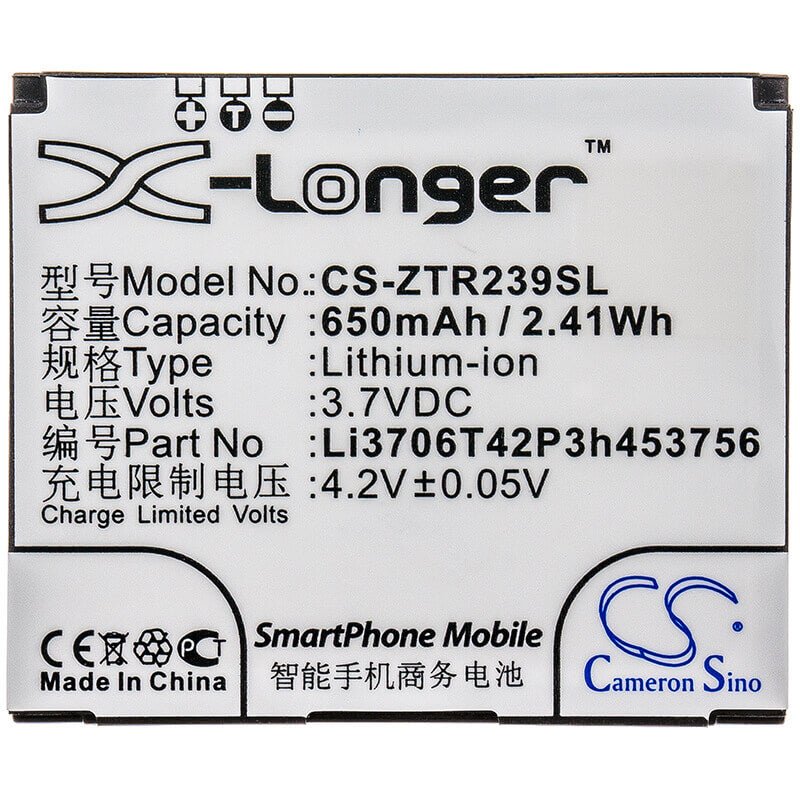 Battery For Zte, R239, 3.7v, 650mah - 2.41wh Mobile, SmartPhone Cameron Sino Technology Limited   