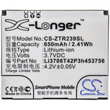 Battery For Zte, R239, 3.7v, 650mah - 2.41wh Mobile, SmartPhone Cameron Sino Technology Limited   