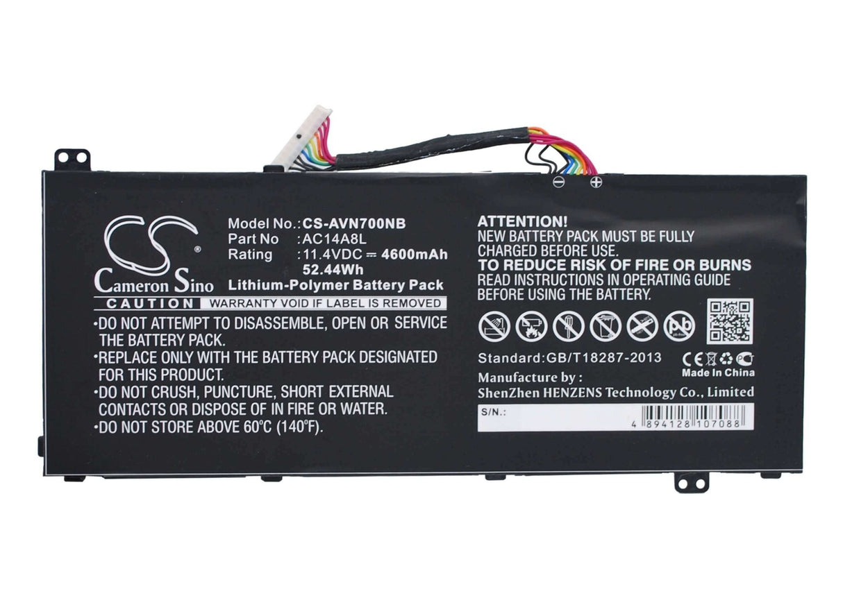 Black Battery For Acer Aspire Vn7, Aspire Vn7-571, Aspire Vn7-571g 11.4v, 4600mah - 52.44wh Notebook, Laptop Cameron Sino Technology Limited   