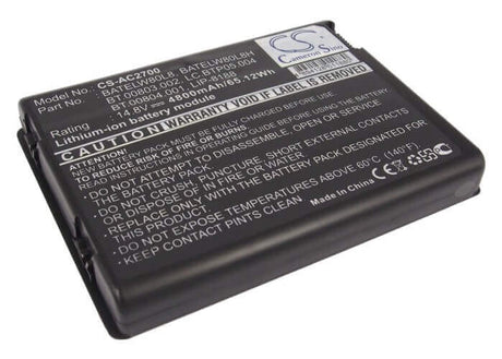 Black Battery For Acer Travelmate 2200, Travelmat 2700, Aspire 1670 14.8v, 4800mah - 71.04wh Batteries for Electronics Suspended Product   