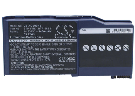 Black Battery For Acer Wistron Aj V90 14.8v, 4400mah - 65.12wh Batteries for Electronics Suspended Product   