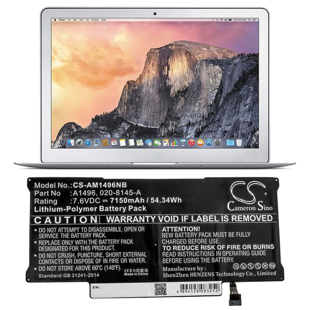 Black Battery For Apple Macbook Air 13" A1466 2013, Macbook Air Core I5 1.3 13" Mid-2013, Macbook Air Core I7 1.7 13" Mid-2013 7 Notebook, Laptop Cameron Sino Technology Limited   