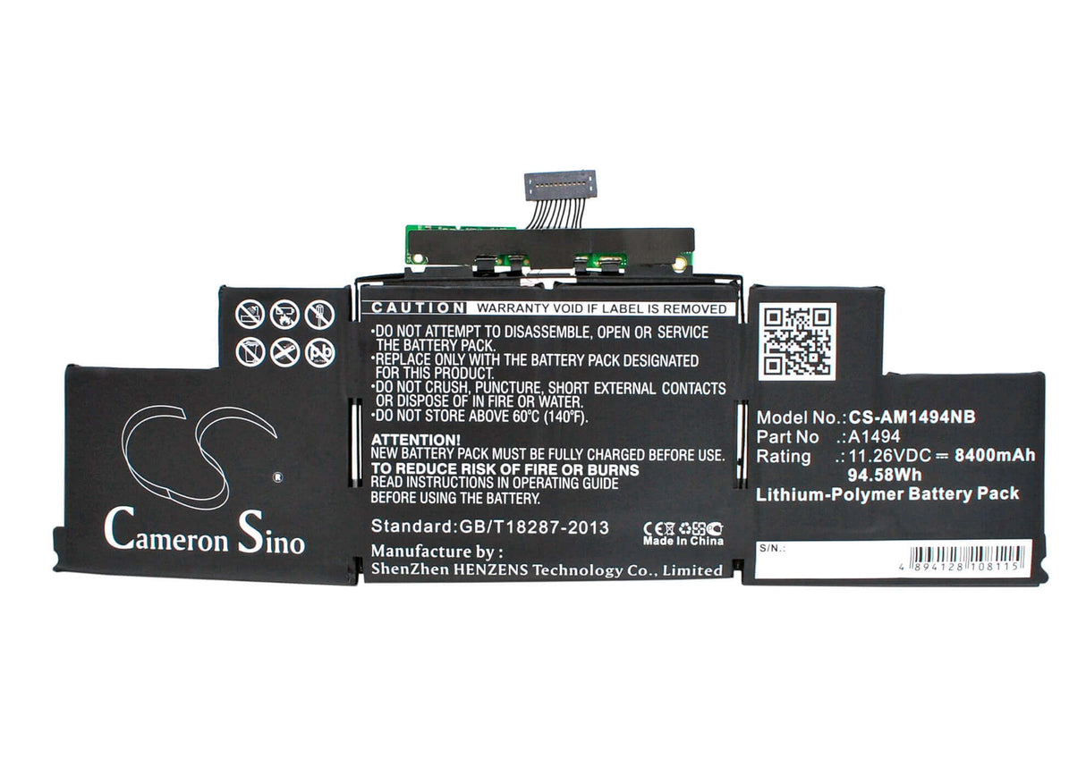 Black Battery For Apple Macbook Pro Retina Display 15" A1398, Me293, Me294 11.26v, 8400mah - 94.58wh Batteries for Electronics Cameron Sino Technology Limited   