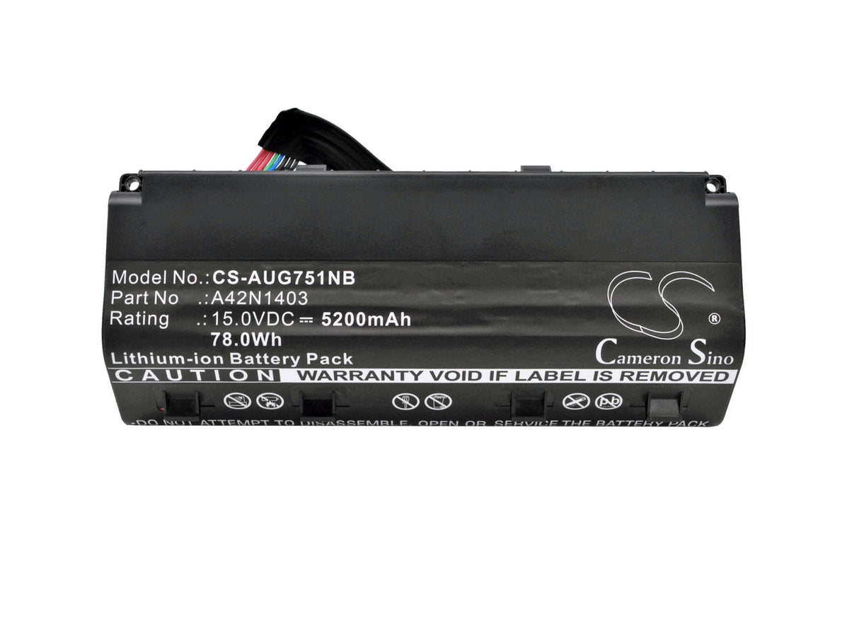 Black Battery For Asus G751j, G751jm, Rog Gfx71jy 15.0v, 5200mah - 78.00wh Notebook, Laptop Cameron Sino Technology Limited   