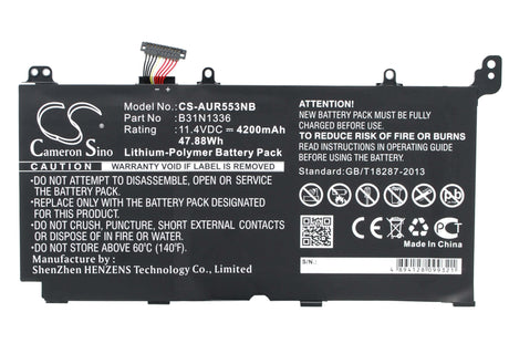 Black Battery For Asus R553ln, R553ln-xo106h-be, R553lf 11.4v, 4200mah - 47.88wh Notebook, Laptop Cameron Sino Technology Limited   