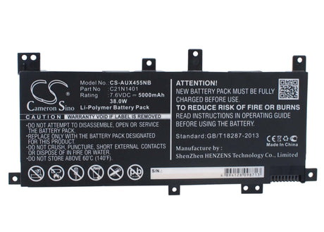 Black Battery For Asus X455la, X455la-wx078h, X455la-wx063d 7.6v, 5000mah - 38.00wh Notebook, Laptop Cameron Sino Technology Limited   