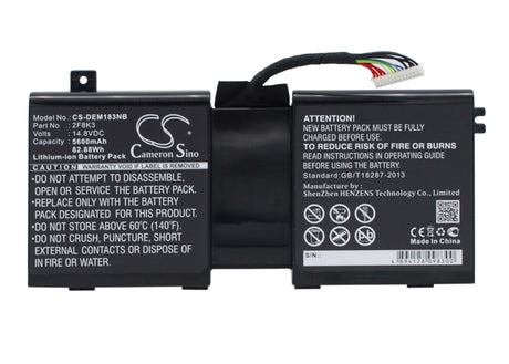 Black Battery For Dell Alienware 17, Alienware 18, Alienware M17x R5 14.8v, 5600mah - 82.88wh Notebook, Laptop Cameron Sino Technology Limited   