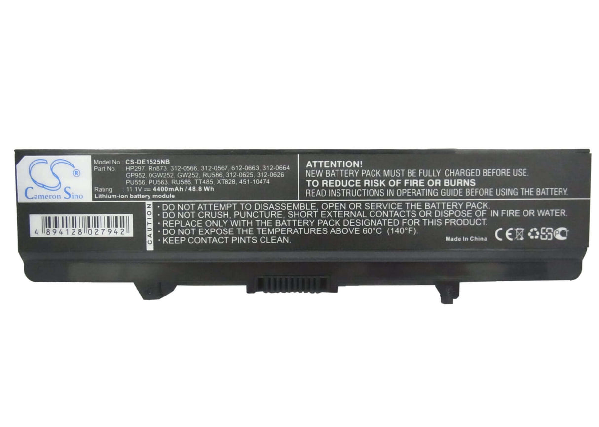 Black Battery For Dell Inspiron 1525, Inspiron 1526, Inspiron 1545 11.1v, 4400mah - 48.84wh Batteries for Electronics Cameron Sino Technology Limited   