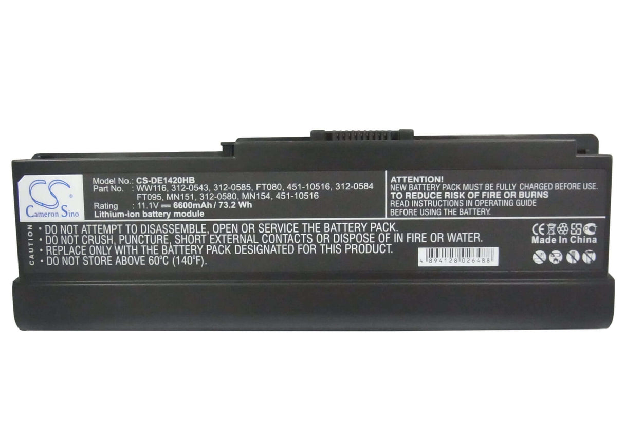 Black Battery For Dell Vostro 1400, Inspiron 1420 11.1v, 6600mah - 73.26wh Batteries for Electronics Cameron Sino Technology Limited   