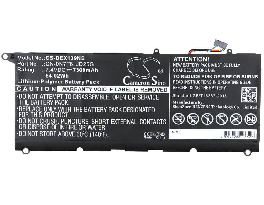 Black Battery For Dell Xps 13 9343, Xps 13-9343, Xps9343-1818slv 7.4v, 7300mah - 54.02wh Notebook, Laptop Cameron Sino Technology Limited   