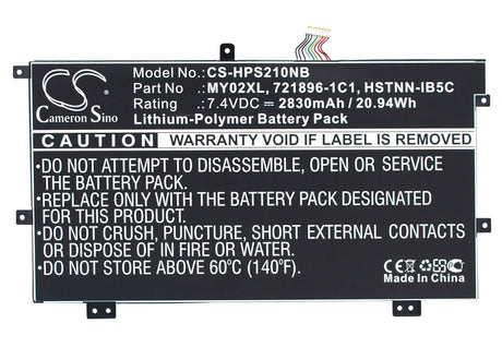 Black Battery For Hp Slatebook X2, Slatebook X2 10-h010nr, Tpn-q127 7.4v, 2830mah - 20.94wh Notebook, Laptop Cameron Sino Technology Limited   