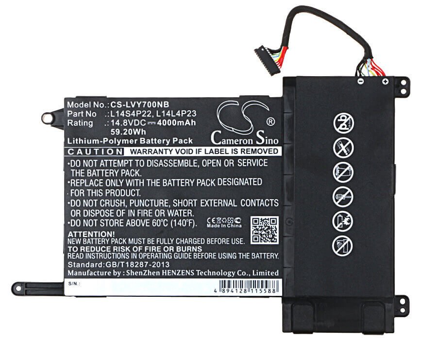 Black Battery For Lenovo Ideapad Y700, Ideapad Y700 Touch, Eraser Y700 14.8v, 4000mah - 59.20wh Notebook, Laptop Cameron Sino Technology Limited   