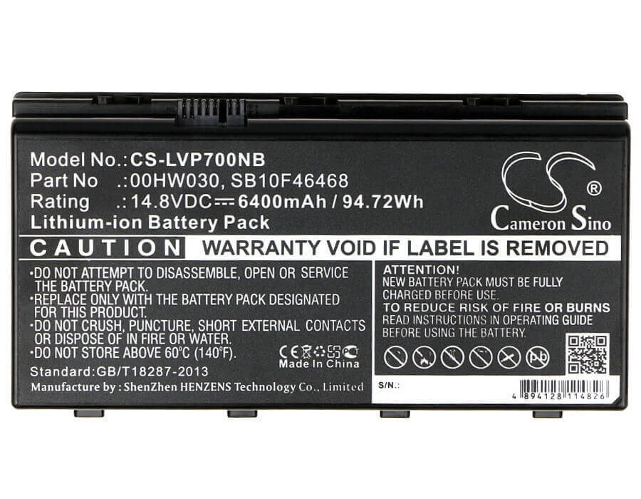 Black Battery For Lenovo Thinkpad P70, Thinkpad P70 Mobile Workstation, Thinkpad P70 Mobile Xeon Workstation 14.8v, 6400mah - 94 Batteries for Electronics Cameron Sino Technology Limited   