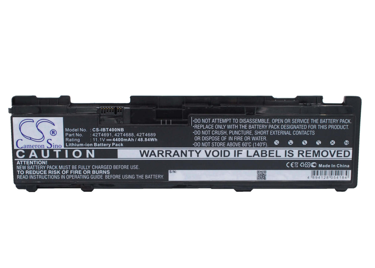 Black Battery For Lenovo Thinkpad T400s, Thinkpad T400s 2801, Thinkpad T400s 2808 11.1v, 4400mah - 48.84wh Notebook, Laptop Cameron Sino Technology Limited (Suspended)   