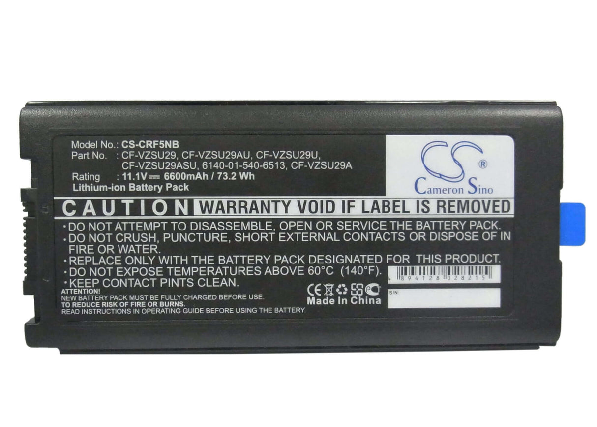 Black Battery For Panasonic Toughbook Cf-29, Toughbook Cf-29a, Toughbook Cf-29e 11.1v, 6600mah - 73.26wh Notebook, Laptop Cameron Sino Technology Limited   