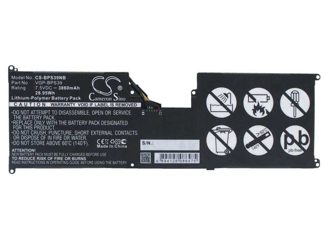 Black Battery For Sony Vaio Tap 11, Svt11215cw, Svt11215cgb/w 7.5v, 3860mah - 28.95wh Notebook, Laptop Cameron Sino Technology Limited   