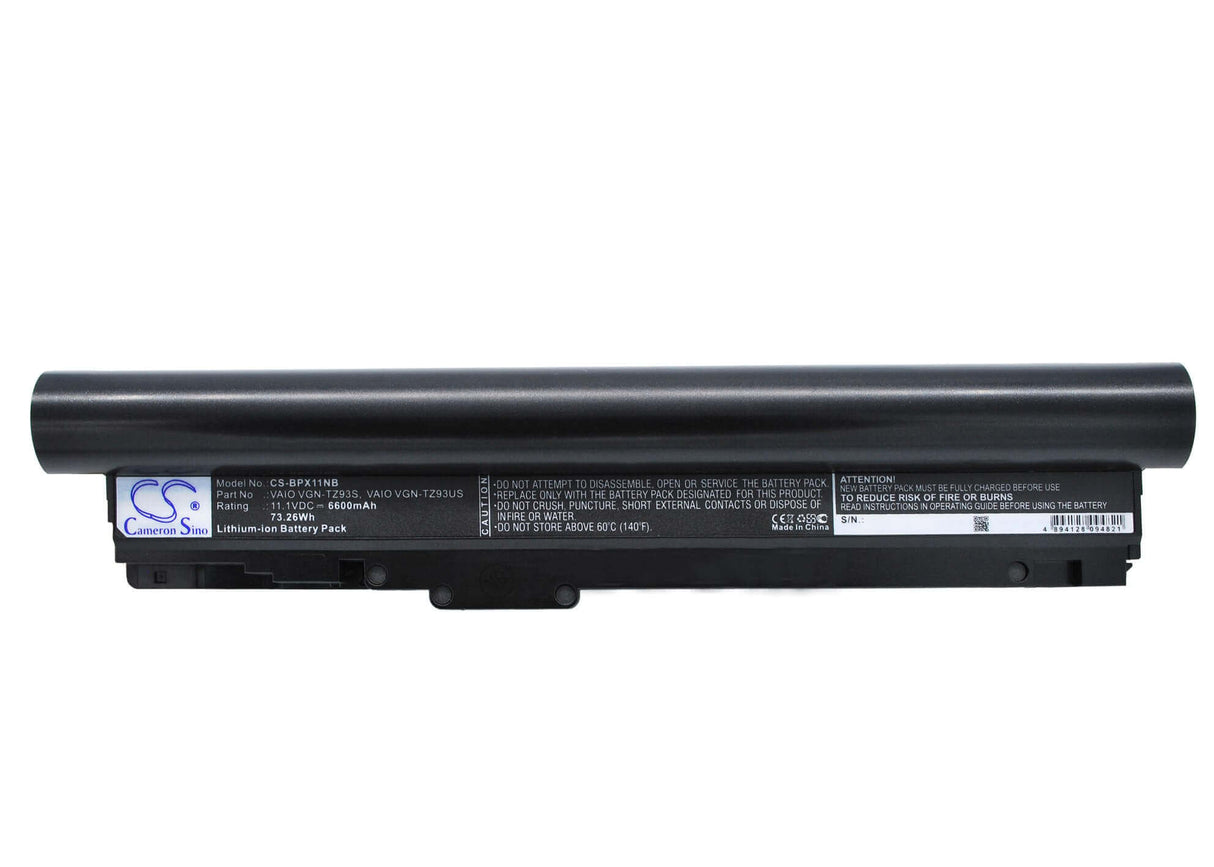 Black Battery For Sony Vaio Vgn-tz121, Vaio Vgn-tz130n/b, Vaio Vgn-tz131n 11.1v, 6600mah - 73.26wh Notebook, Laptop Cameron Sino Technology Limited   