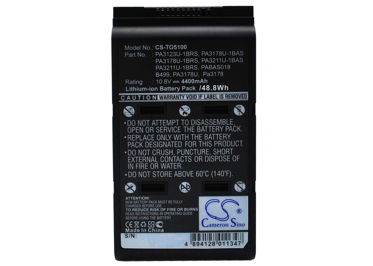 Black Battery For Toshiba Satellite 5105-s501, Satellite 5000, Satellite 5105-s901 10.8v, 4400mah - 47.52wh Notebook, Laptop Cameron Sino Technology Limited   