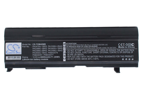 Black Battery For Toshiba Satellite A80-116, Satellite M40-307, Tecra A3-188 10.8v, 6600mah - 71.28wh Notebook, Laptop Cameron Sino Technology Limited   