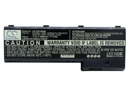 Black Battery For Toshiba Satellite P100-115, Satellite P100-352, Satellite P105-s6124 10.8v, 6600mah - 71.28wh Notebook, Laptop Cameron Sino Technology Limited   