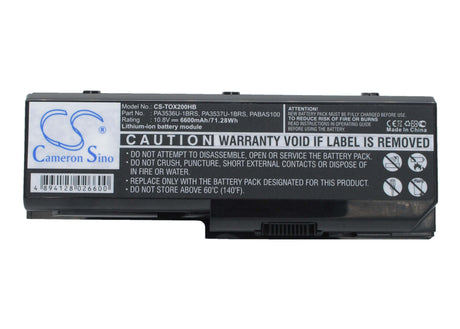 Black Battery For Toshiba Satellite P200-1cb, Satellite P200d-1fw, Satellite X200-21w 10.8v, 6600mah - 71.28wh Notebook, Laptop Cameron Sino Technology Limited   