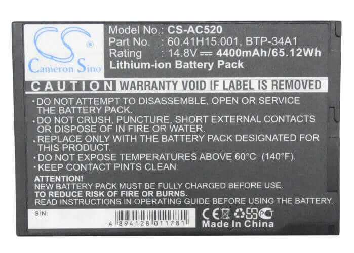 Dark Grey Battery For Acer Travelmate 520, Travelmate 520it, Travelmate 521 14.8v, 4400mah - 65.12wh Batteries for Electronics Cameron Sino Technology Limited (Suspended)   