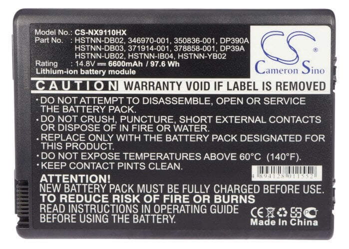 Dark Grey Battery For Hp Pavilion Zd8399ea, Pavilion Zv5007la-dv764l, Pavilion Zd8075ea 14.8v, 6600mah - 97.68wh Notebook, Laptop Cameron Sino Technology Limited   