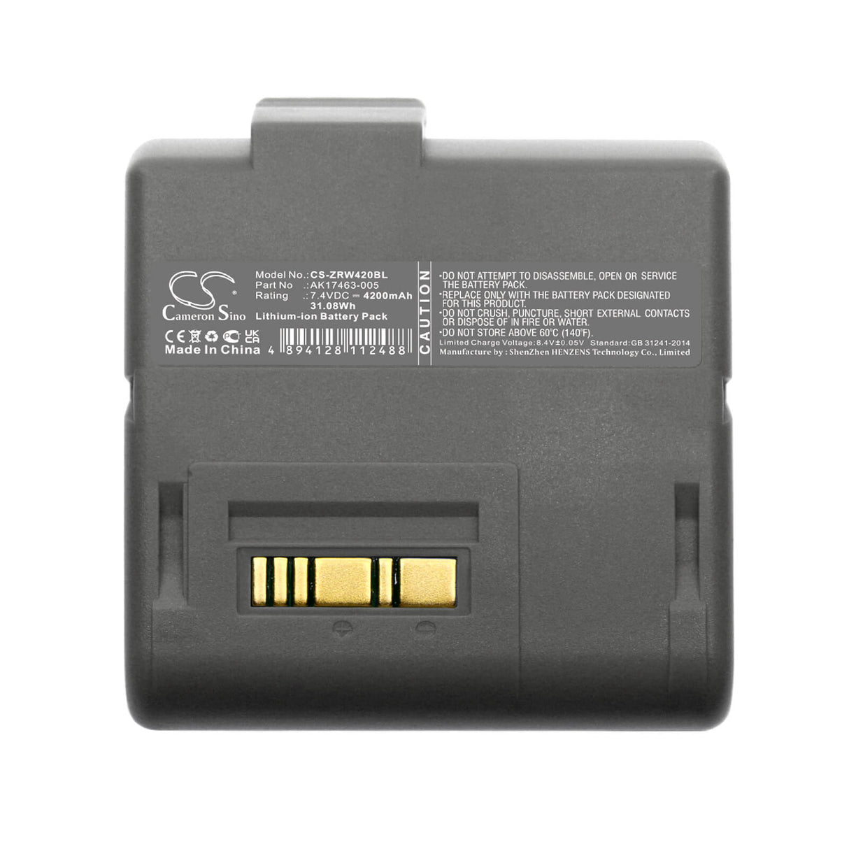 Portable printer battery For Zebra Rw420, Ql420 Plus, L405 7.4v, 4200mah - 31.08wh Portable Printer Cameron Sino Technology Limited   