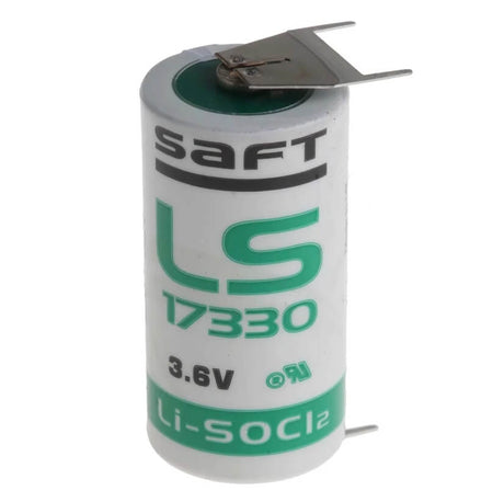Saft Ls17330 3.6v 2/3 A Size Lithium Battery 3.6v - Non Rechargeable Battery By Use Saft Lithium Batteries With PC Pins - 2 Pin on Positive Terminal - 1 Pin on Negative Terminal  