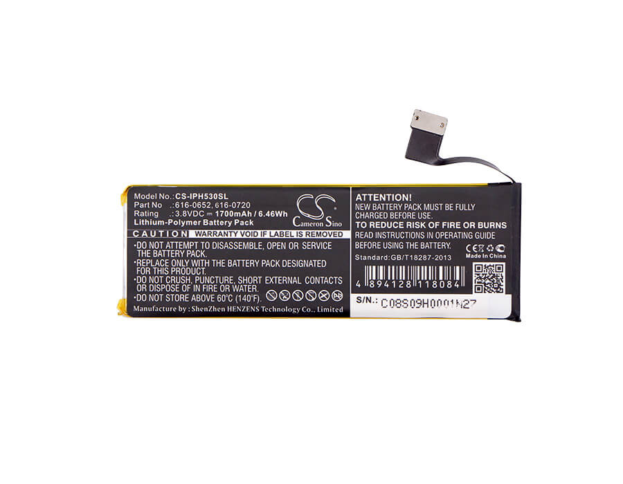 Super High Capacity Battery For Apple Iphone 5s 3.8v, 1700mah - 6.46wh Mobile, SmartPhone Cameron Sino Technology Limited   